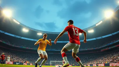 A tense World Cup group match moment: an Ecuadorian forward in bright yellow plain kit lunges toward a German defender in...